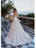 Ivory Glitter Lace Royal Wedding Dress With Removable Sleeves